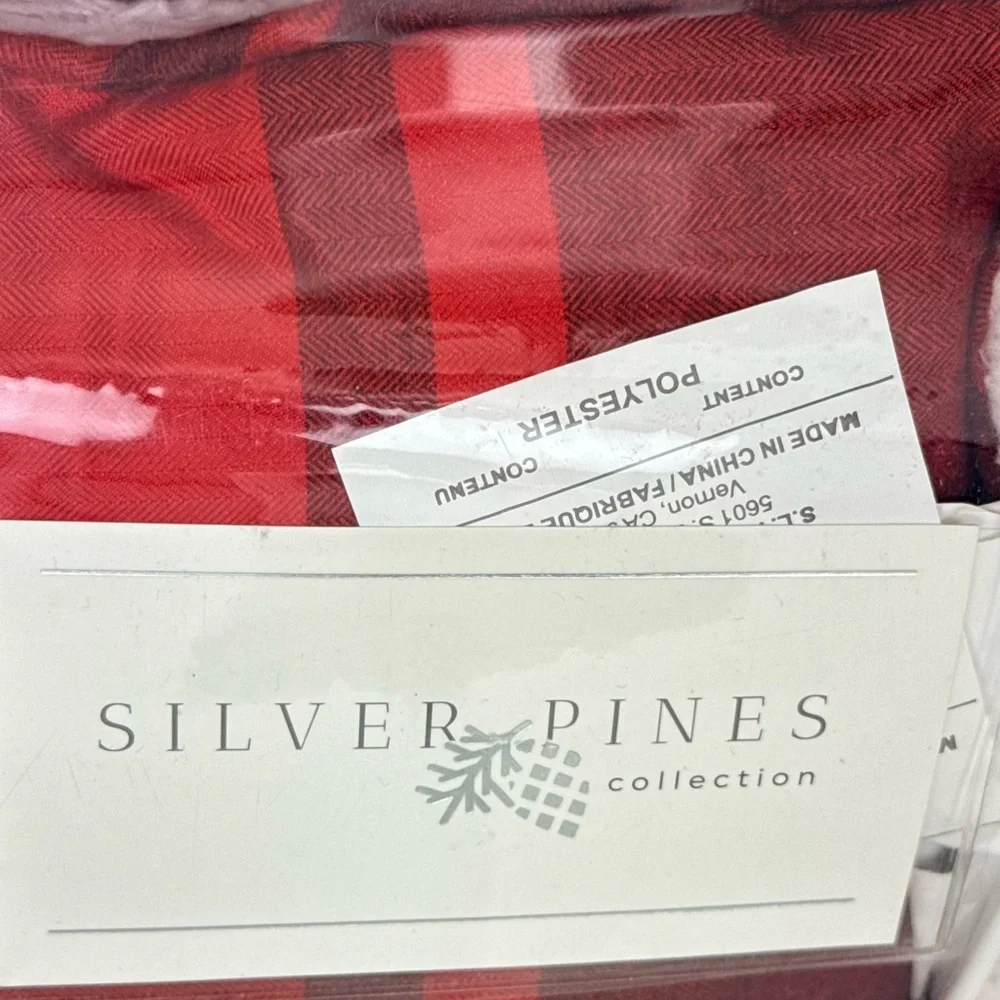 Silver Pines Queen 5pc Comforter Set Red Buffalo Plaid Sherpa Reversible NEW